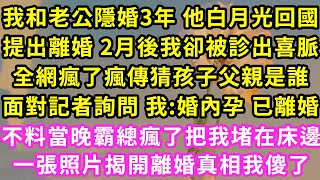 我和老公隱婚3年 他白月光回國，提出離婚 2月後我卻被診出喜脈，全網瘋了瘋傳猜孩子父親是誰，面對記者詢問 我:婚內孕 已離婚，不料當晚霸總瘋了把我堵在床邊，一張照片揭開離婚真相#甜寵#灰姑娘#霸道總裁