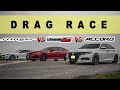 Tuned Accord 2.0 vs Acura TLX Type S vs Kia Stinger GT AWD, punishment follows, drag and roll race.