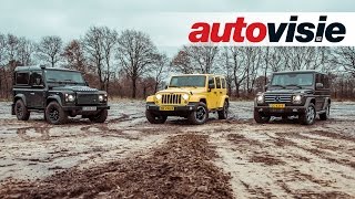 Drie legendarische terreinauto's: Defender, Wrangler, G-Klasse - by Autovisie TV