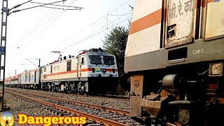 😱 Dangerous - High Speed WAP7 meets 19483 Ahmedabad Barauni Express #highspeed #trainvideo