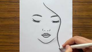 How to draw a beautiful girl with closed eyes | Easy drawing for girls | Sketch drawing with pencil