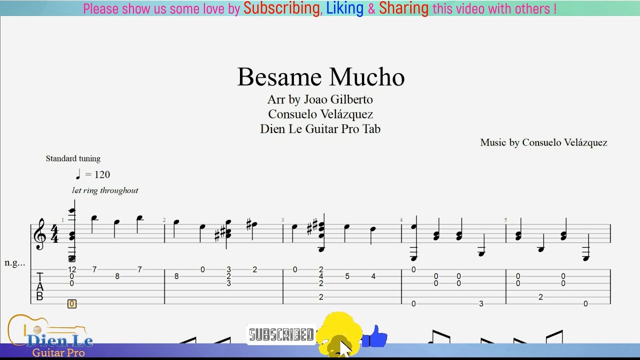 For Classical Guitar With TABs - Besame Mucho - YouTube