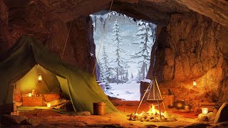 Winter Cave Ambience - Snowstorm, Howling Wind and Fireplace Sounds for Sleeping & Relaxation