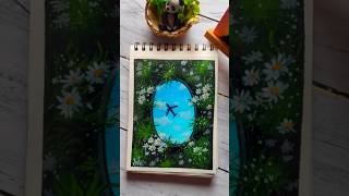 Mirror reflection sky with flowers painting./acrylic painting.#painting #shortvideo #artwork  #viral