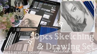 Cheapest art materials 50pcs Sketching \u0026 Drawing set Review: Pt. 1 Graphite Pencils set for Portrait