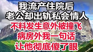 我流产住院后，老公却出轨私会情人，不料发生意外被撞飞，病房外我一句话，让他彻底傻了眼！