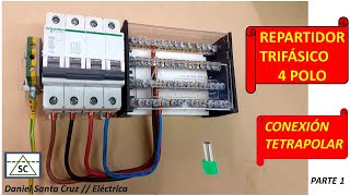 Distribution splitter for four-pole three-phase panel