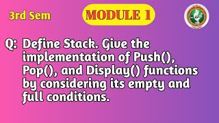 VTU DSA Module 1 | Stack Implementation in C | Push, Pop & Display | BCS304