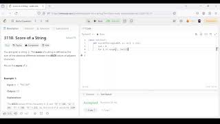3110. Score of a String Python Solution