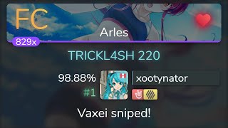 [Live] xootynator | t+pazolite vs C-Show - TRICKL4SH 220 [Arles] +HDHR 98.88% {#1 💖 FC} - osu!