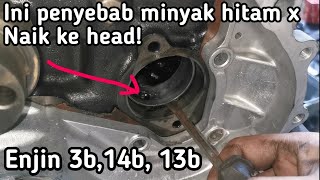 Black oil causes not to rise to head@rocker arm shaft | 14B engine