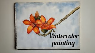 How To Paint Flower In Watercolor | Bombax Flower | শিমুল ফুল #watercolor #flowerpainting #art