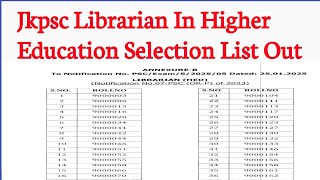 Jkpsc Big Update || Selection List Librarian  In Higher Education Department