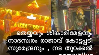 തെയ്യവും ശിങ്കാരിമേളവും നാദസ്വരം രാജാവ് കോട്ടപ്പടി സുരേന്ദ്രനും , നട തുറക്കൽ peruvellur