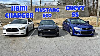 Charger Hemi vs Mustang Ecoboost vs Chevy SS (Cutting Up Edition)