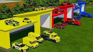 TRANSPORTING CARS, AMBULANCE, POLICE CARS, FIRE TRUCK OF COLORS! WITH TRUCKS! - FS 22