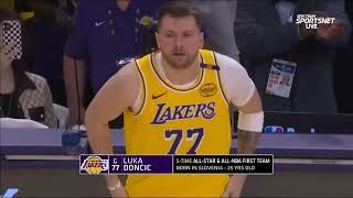 Luka Doncic First Alley Oop and Step back 3 Pointer in LA Lakers jersey!