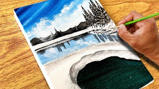 Winter scenery painting / Canvas painting / Painting tutorial