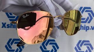 Xship.vn: Ray-Ban RB3548N 001/Z2 54-21 Large Hexagonal Flat Copper Pink Lens Gold Frame