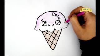 Learn to Draw and Color cute Ice Cream - how to draw a cute ice cream pop, draw cute things
