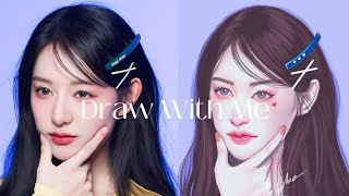 Full ver. Drawing Cute Lady on iPad 🩷 from sketch to coloring. (Speed painting of Kim Jiwon)