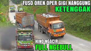 Raungan Mesin Dump Truck Hino \u0026 Fuso Taklukan Tanjakan Terpanjang, Oper Gigi Nanggung Fuso Ketenggak