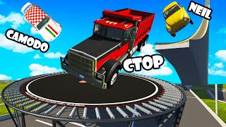 We Loaded up Dump Trucks, Jumped a GIANT Trampoline and became best friends in Beamng Multiplayer