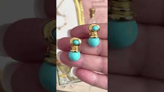 Superb Modern 18ct Yellow Gold And Turquoise Earrings