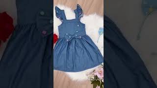 VESTIDO INFANTIL JEANS BROCHE BOLINHAS COLORIDAS