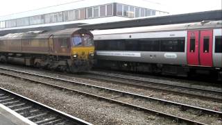 Cross country turbostar class 170 \u0026 DBS ews class 66143 at Gloucester 17/02/11