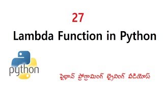 Lambda Function In Python Telugu | VLR Training Class - 27