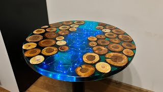 Epoxy Resin  table with Wood Slices and LED lights