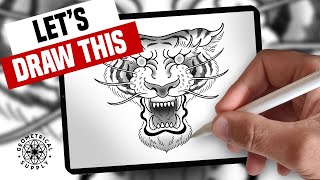 How to Draw a Tiger in Procreate - Neo Traditional Tattoo Tutorial