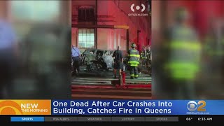 Woman Killed When Car Crashed Into Building, Burst Into Flames In Queens
