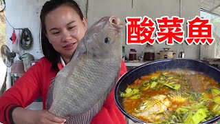 魚塘又釣上大貨！ 9妹用羅非魚做酸菜魚，魚肉滑嫩，酸菜爽口【巧婦9妹】