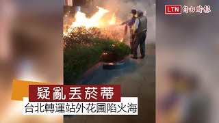 疑癮君子亂丟菸蒂 台北轉運站外花圃陷火海(翻攝自爆料公社)