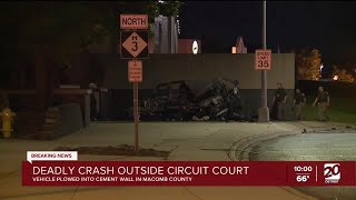 1 dead after car crashes into front of Macomb County court building, explodes