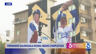 Artist won’t eat, sleep while working on Fernando Valenzuela mural: ‘That’s what it takes to do this