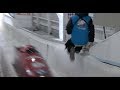 Track worker ALMOST gets taken out by bobsled