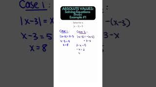 Algebra - Solving An Absolute Value Equation Part 1 (linear) #algebra #maths #shorts #equation