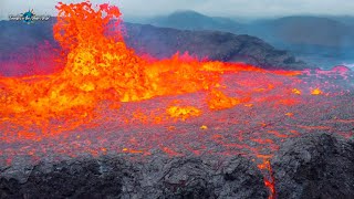 ICELAND VOLCANO REAL SOUND! CLOSE APROACH NEAR THE CRATER EDGE IN FULL ERUPTION MODE! Aug 18, 2021