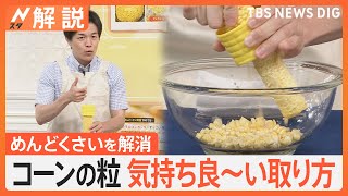 旬のトウモロコシ、めんどくさくない、気持ち良い！粒の取り方？　「ひげ」が多いと美味しい？【Nスタ解説】｜TBS NEWS DIG