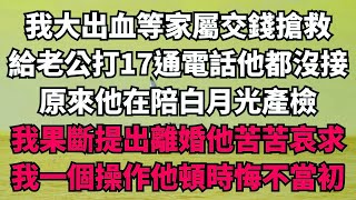 我大出血等家屬交錢搶救，給老公打17通電話他都沒接，原來他在陪白月光產檢，我果斷提出離婚他苦苦哀求，我一個操作他頓時悔不當初【樂享讀書屋】#落日溫情#情感故事#花開富貴#深夜淺讀#家庭矛盾#爽