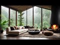 relaxing jazz music with heavy rain sounds and fire ambiance