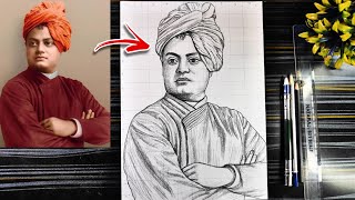 Swami Vivekananda Drawing Outline, How to draw Swami Vivekananda step by step, Swamiji Jayanti