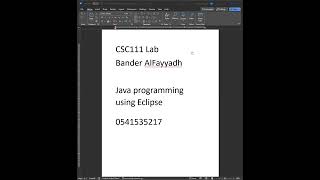 CSC111 Lab 01 - Java Programming using Eclipse