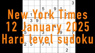 Sudoku solution – New York Times 12 January 2025 Hard level