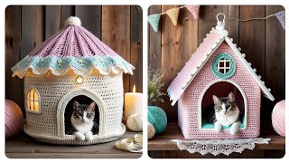 Cute Cat Knitted House/Crochet Cozy Cat Relax House/Hand made Crochet Cat Couch/Cat Bed/Kitty House🏡