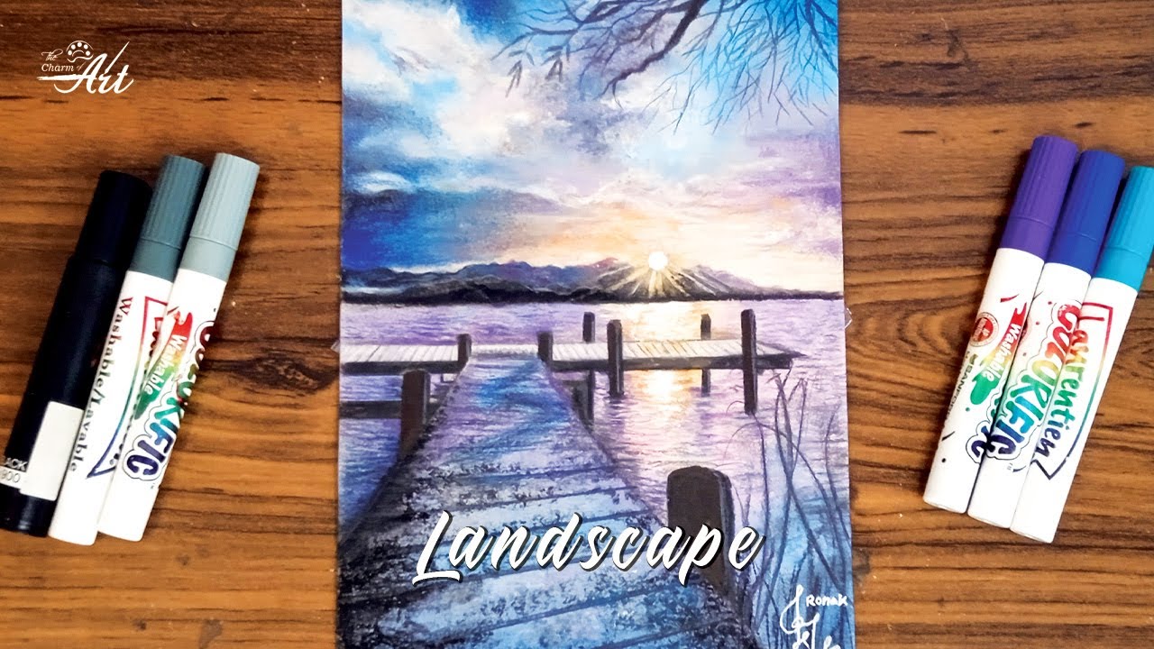 Landscape Drawing Amazing Colorful Drawing Tutorial Youtube
