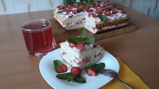 КЛУБНИЧНО-БАНАНОВЫЙ БИСКВИТ / STRAWBERRY AND BANANA SPONGE CAKE (English subtitles)